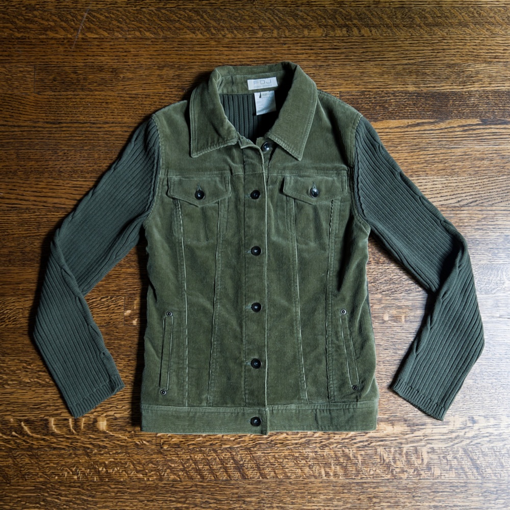 Vintage Corduroy Knit Jacket, Y2K Style Sweater Sleeve Jacket, Ribbed Knit
